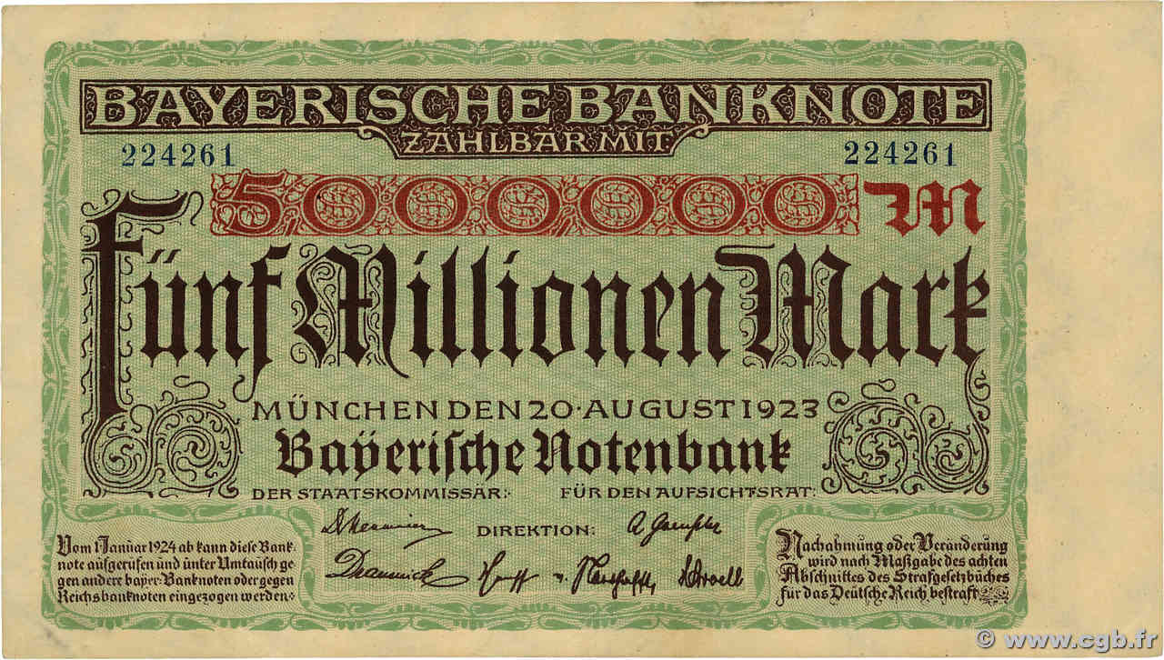 5 Millions Mark GERMANIA Munich 1923 PS.0932 q.SPL