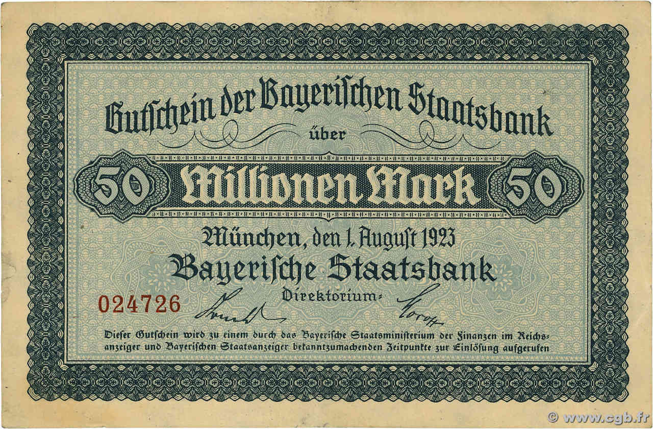 50 Millionen Mark GERMANIA Münich 1923  BB