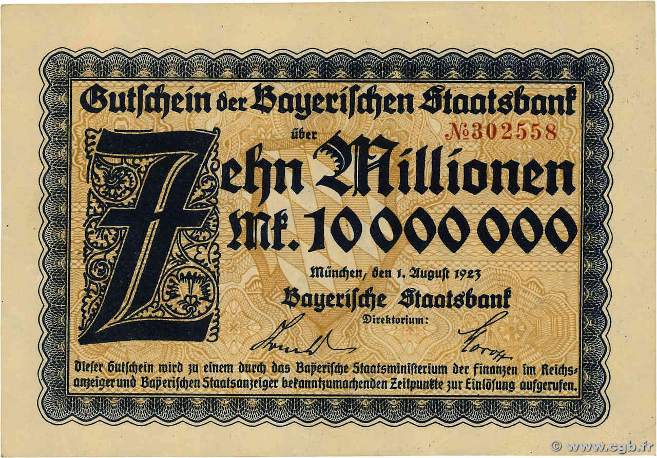 10 Millionen Mark ALEMANIA Münich 1923  EBC