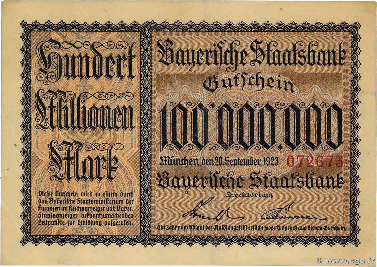 100 Millionen Mark ALEMANIA Münich 1923  EBC