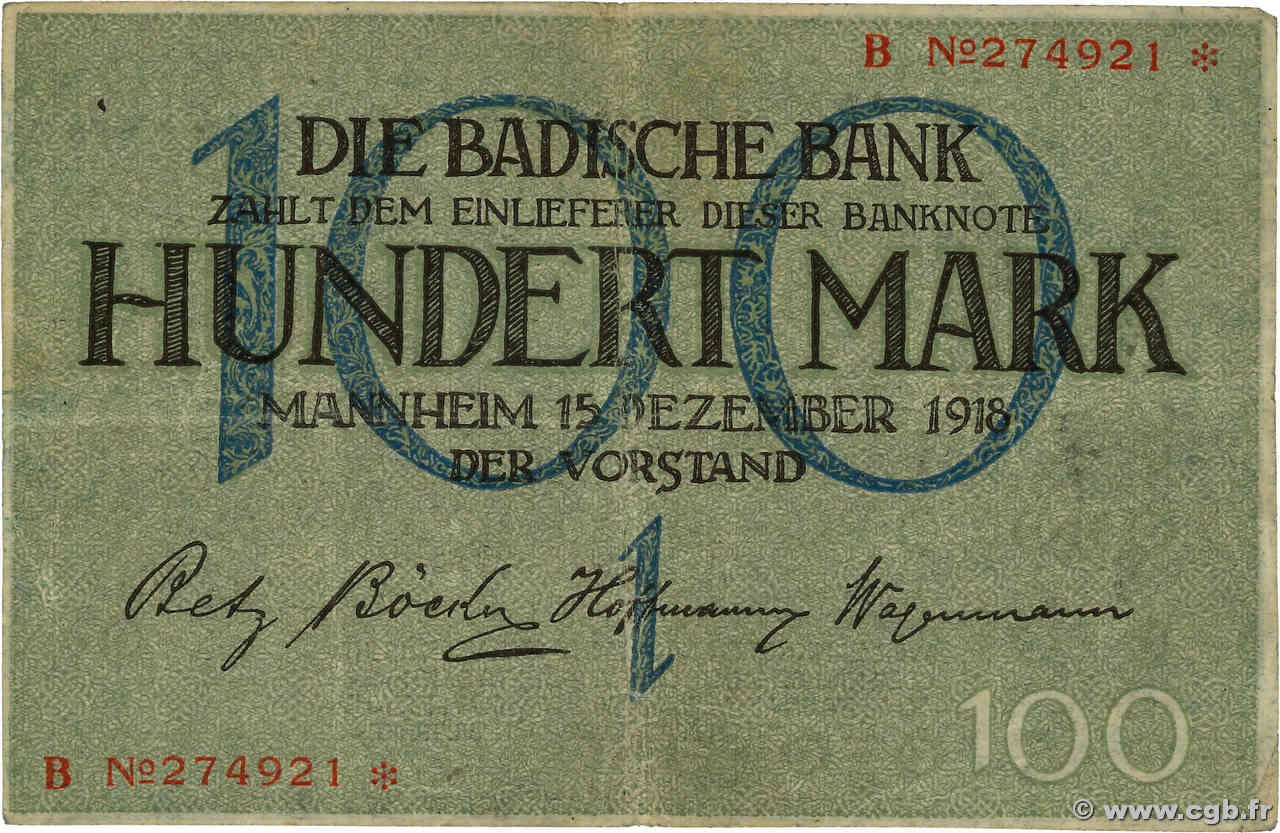 100 Mark GERMANIA Mannheim 1918 PS.0907 MB