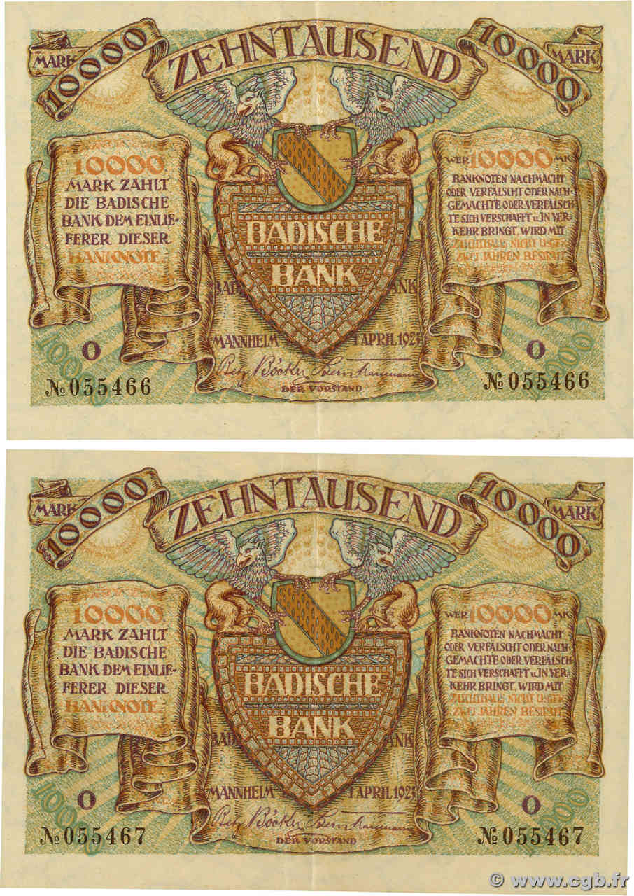 10000 Marks Consécutifs DEUTSCHLAND Mannheim 1923 PS.0910 VZ