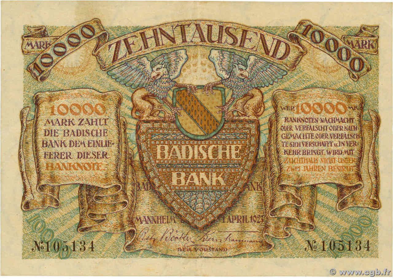 10000 Marks DEUTSCHLAND Mannheim 1923 PS.0910 SS