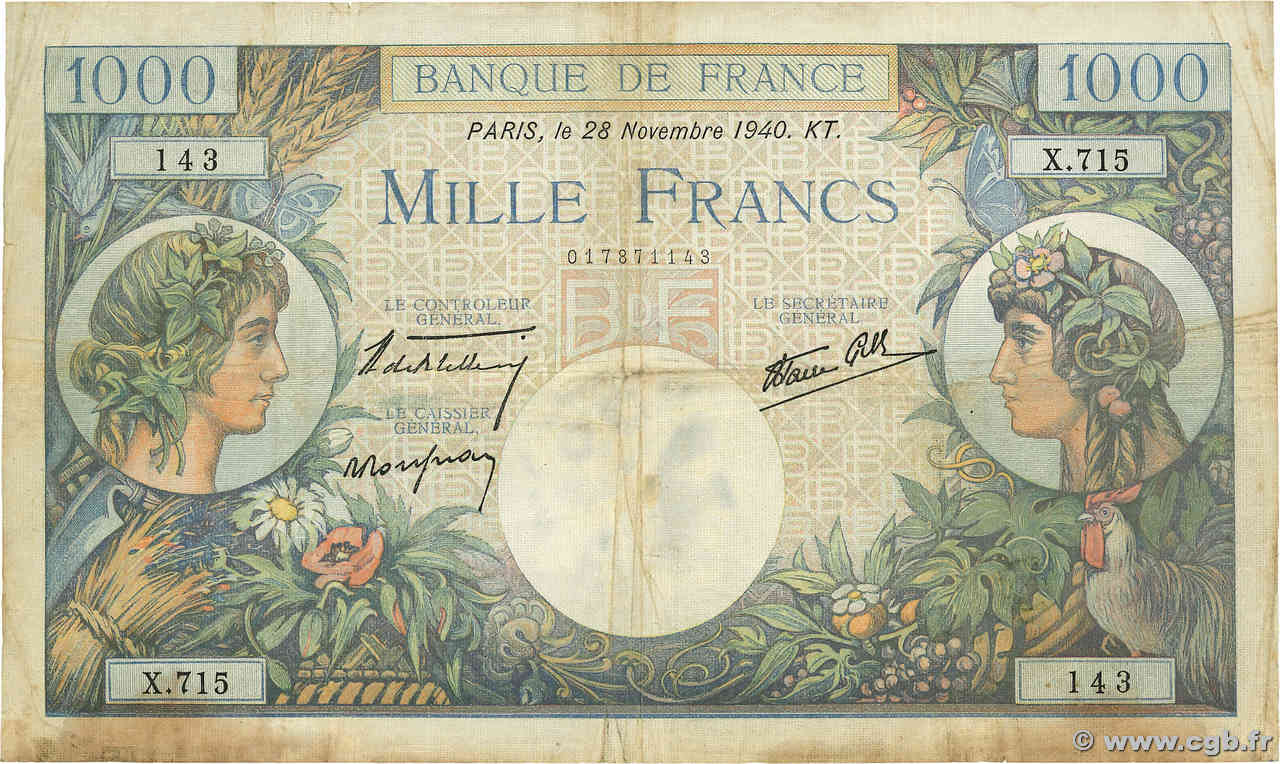 1000 Francs COMMERCE ET INDUSTRIE FRANCE  1940 F.39.02 F