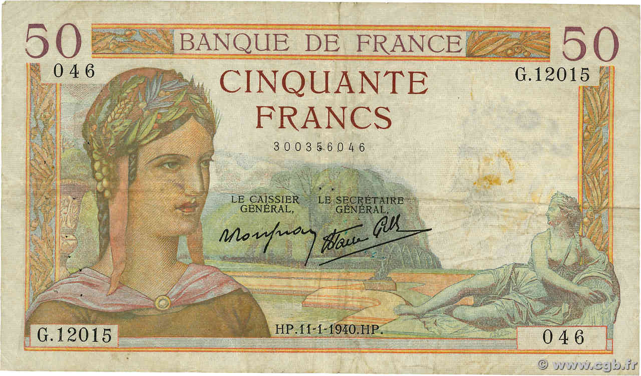 50 Francs CÉRÈS modifié FRANCIA  1940 F.18.37 MB