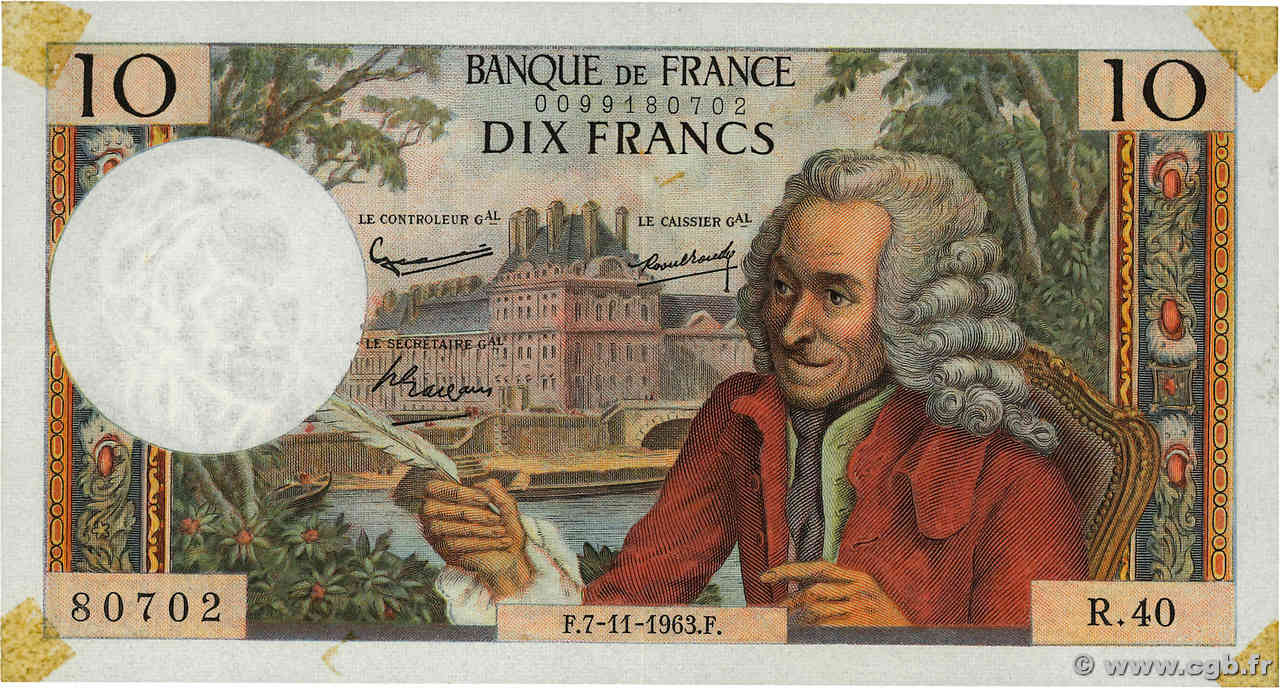 10 Francs VOLTAIRE FRANCIA  1963 F.62.05 MBC+