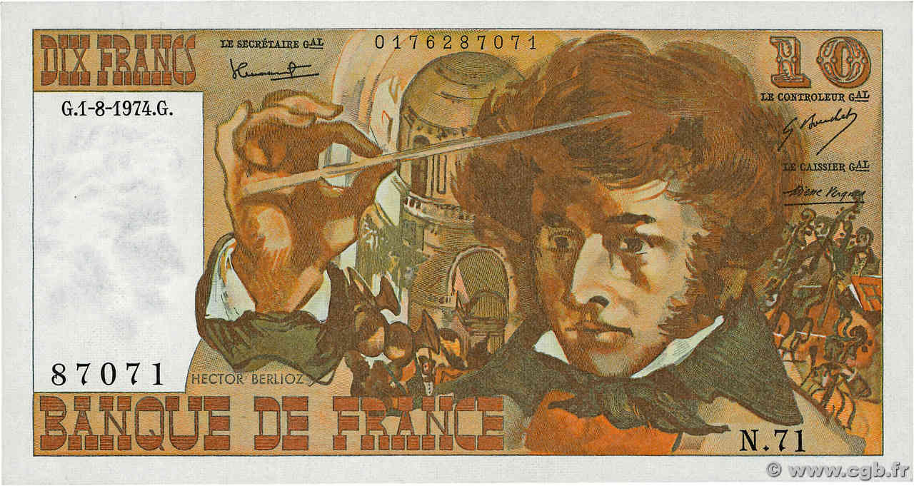 10 Francs BERLIOZ FRANCIA  1974 F.63.06 EBC