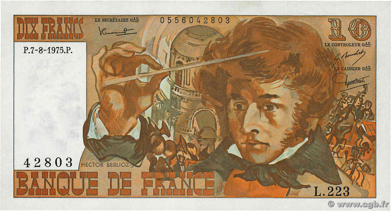 10 Francs BERLIOZ FRANKREICH  1975 F.63.12 VZ