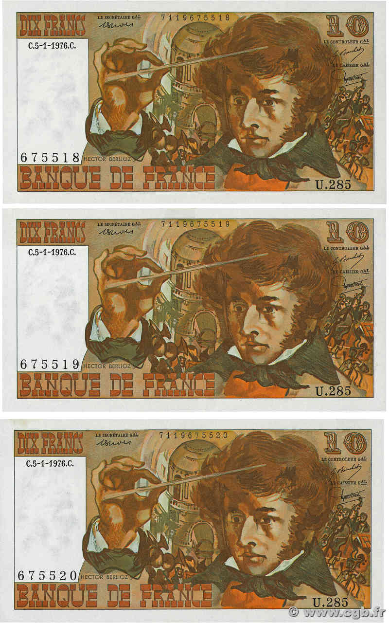 10 Francs BERLIOZ Consécutifs FRANCE  1976 F.63.17 XF+