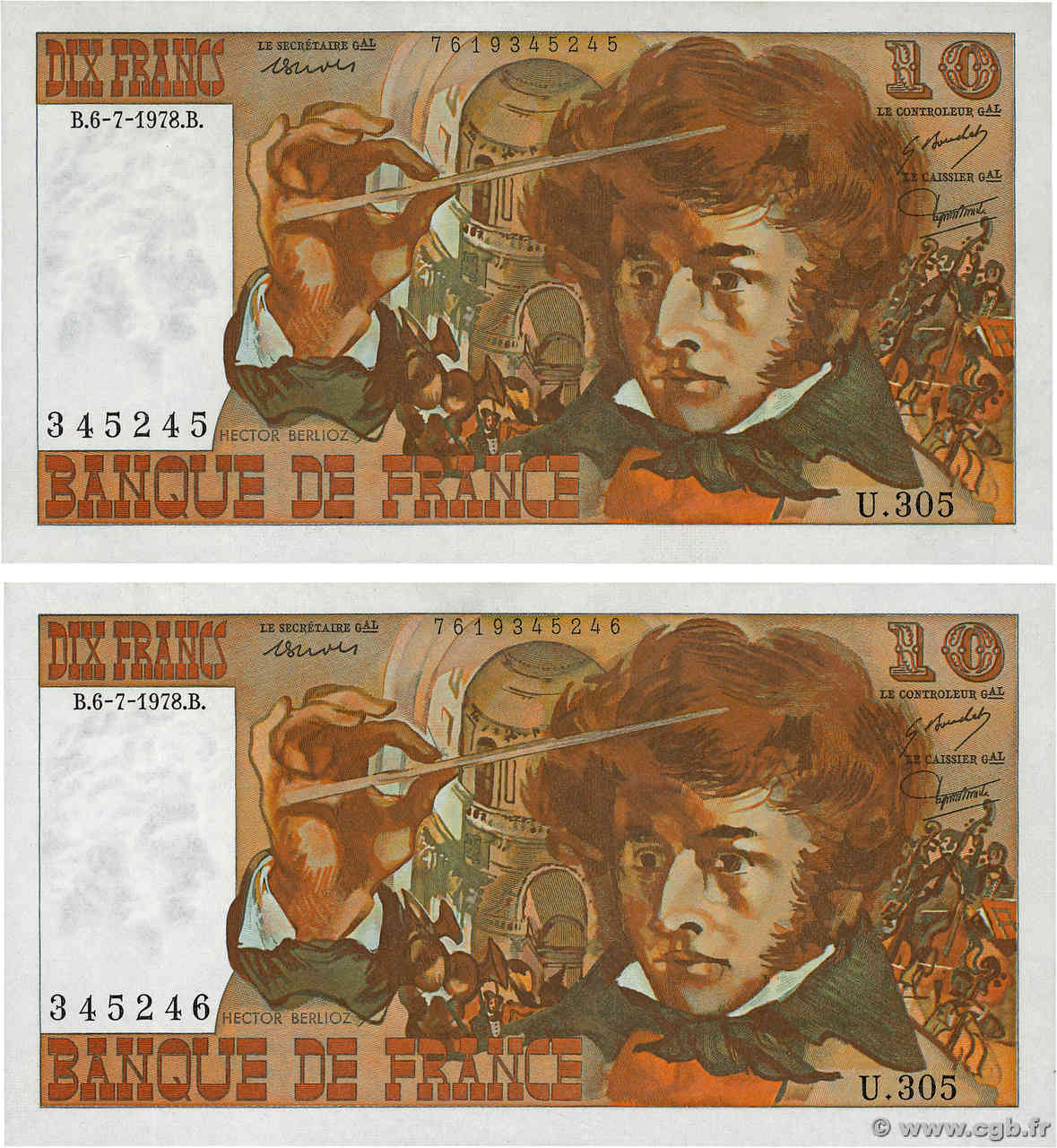 10 Francs BERLIOZ Consécutifs FRANCIA  1978 F.63.24 EBC+