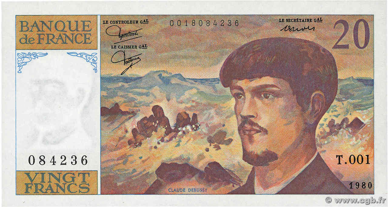 20 Francs DEBUSSY FRANKREICH  1980 F.66.01 fST+