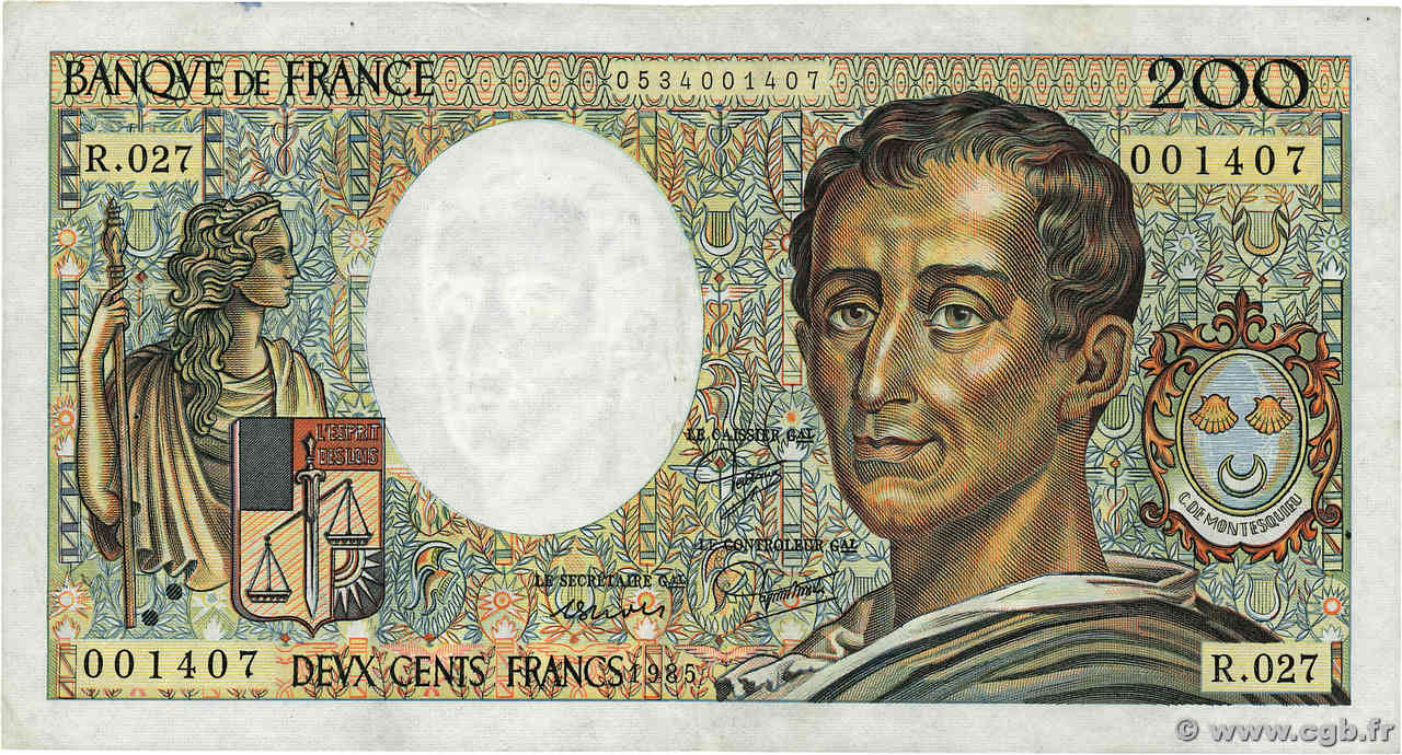 200 Francs MONTESQUIEU FRANKREICH  1985 F.70.05 SS