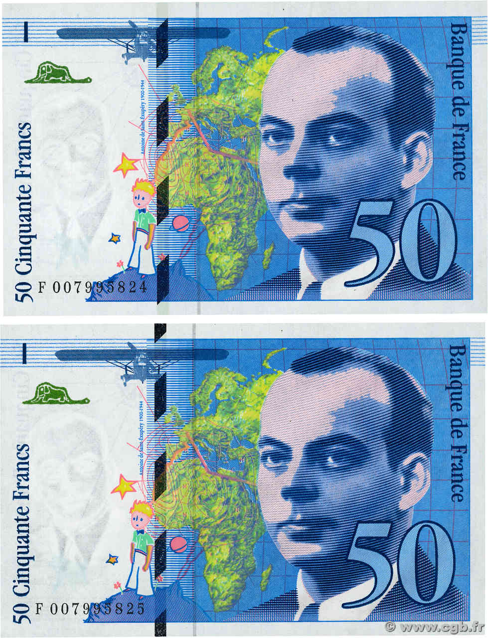 50 Francs SAINT-EXUPÉRY Consécutifs FRANKREICH  1993 F.72.02 fST+