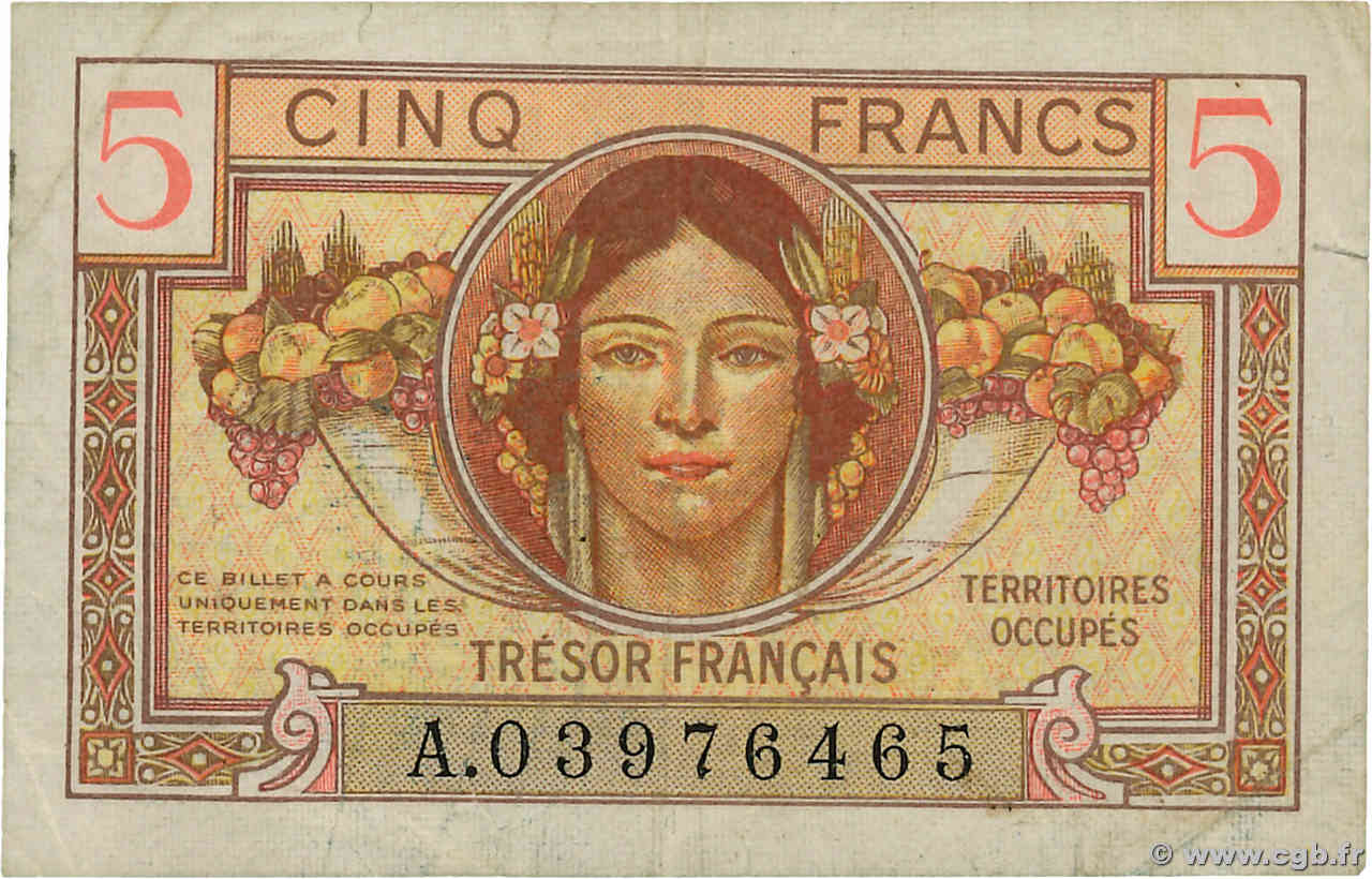 5 Francs TRÉSOR FRANÇAIS FRANKREICH  1947 VF.29.01 S