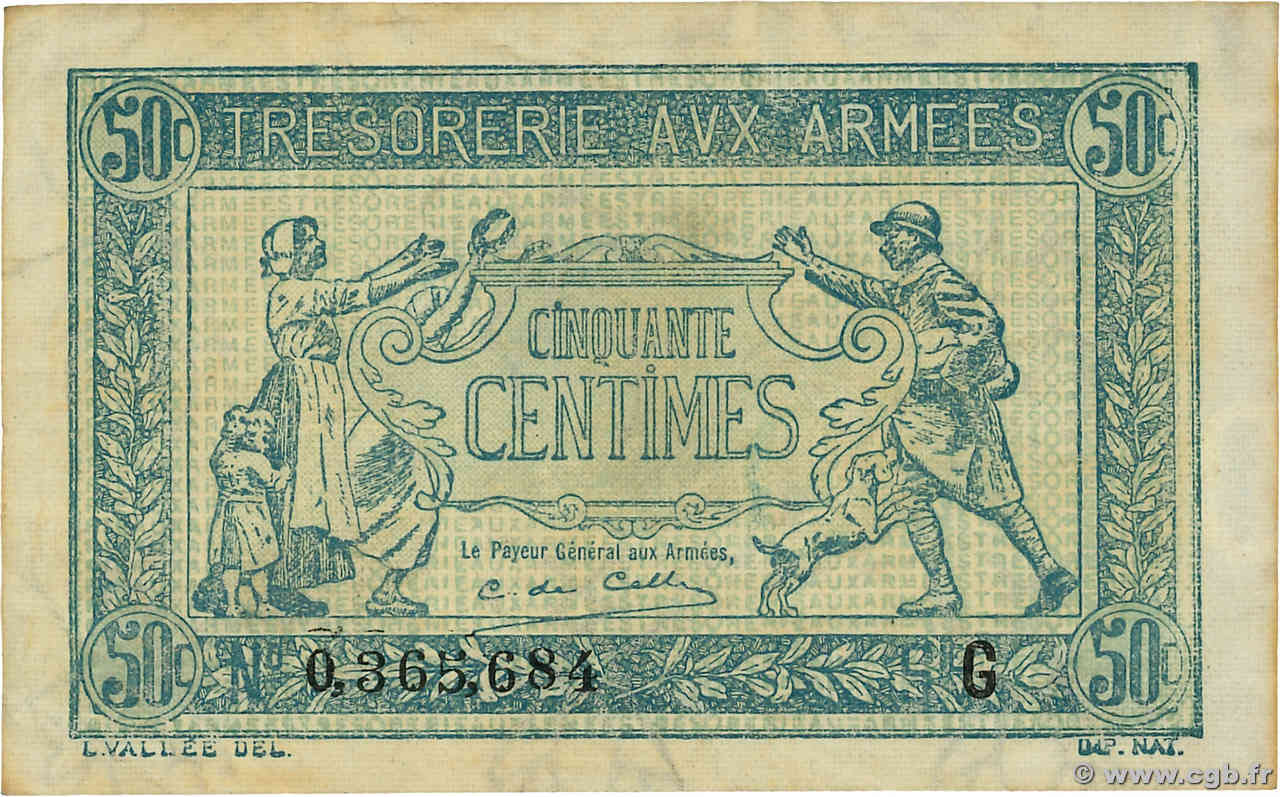 50 Centimes TRÉSORERIE AUX ARMÉES 1917 FRANCIA  1917 VF.01.07 BC+