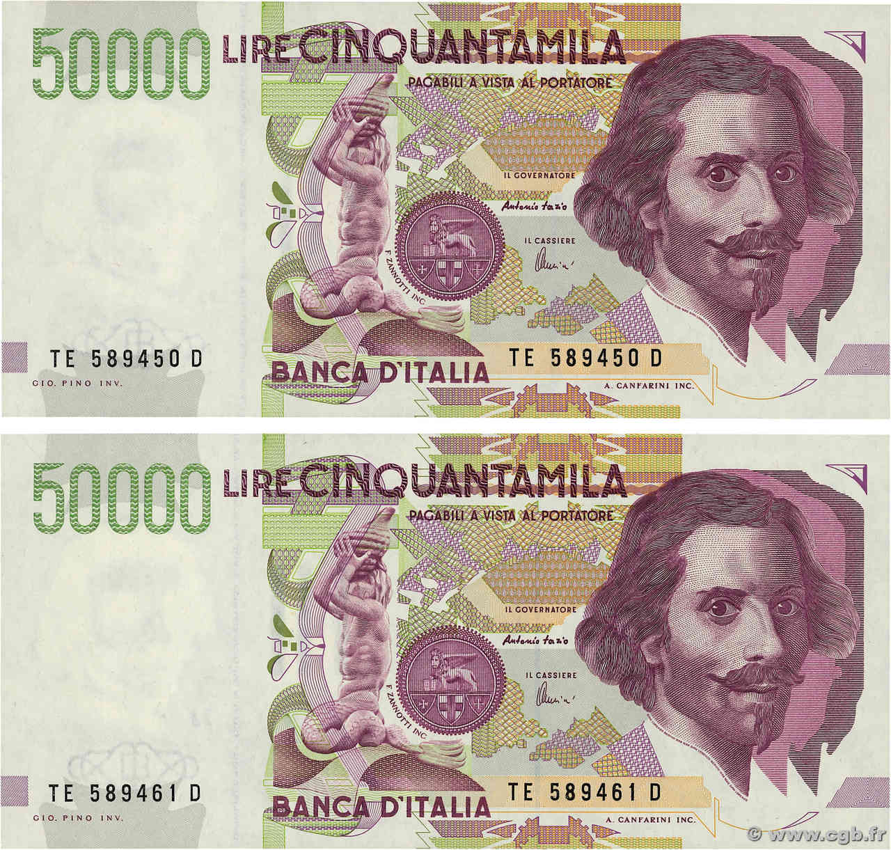 50000 Lire Lot ITALY  1992 P.116c UNC-