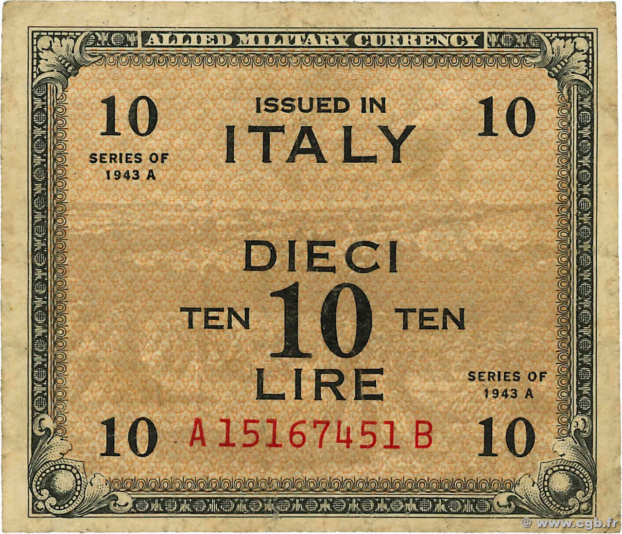 10 Lire ITALY  1943 PM.19b UNC