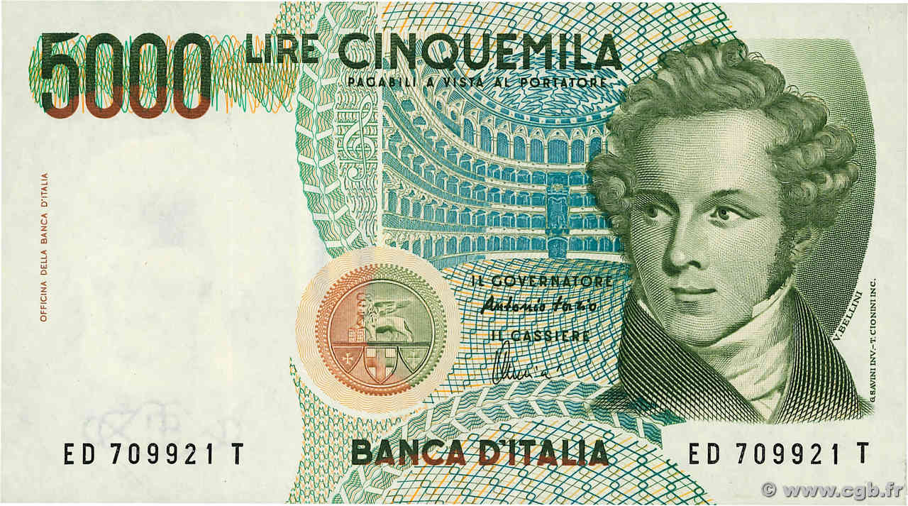 5000 Lire ITALY  1985 P.111c AU+