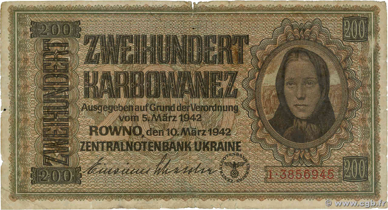 200 Karbowanez UKRAINE  1942 P.056 B+