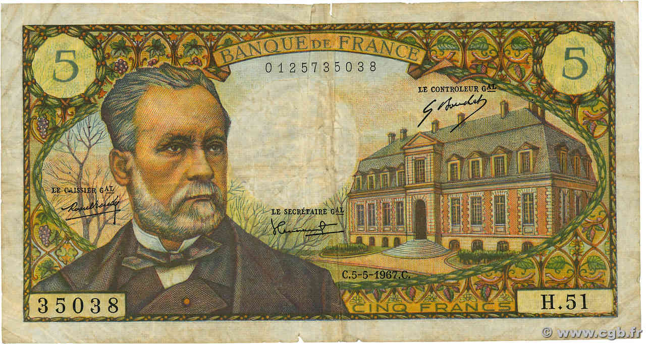 5 Francs PASTEUR FRANKREICH  1967 F.61.05 fS