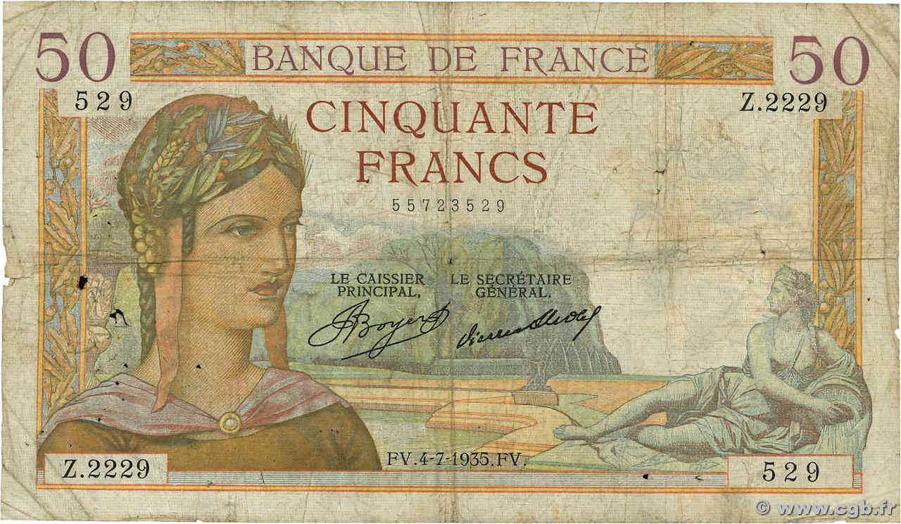 50 Francs CÉRÈS FRANCIA  1935 F.17.12 RC