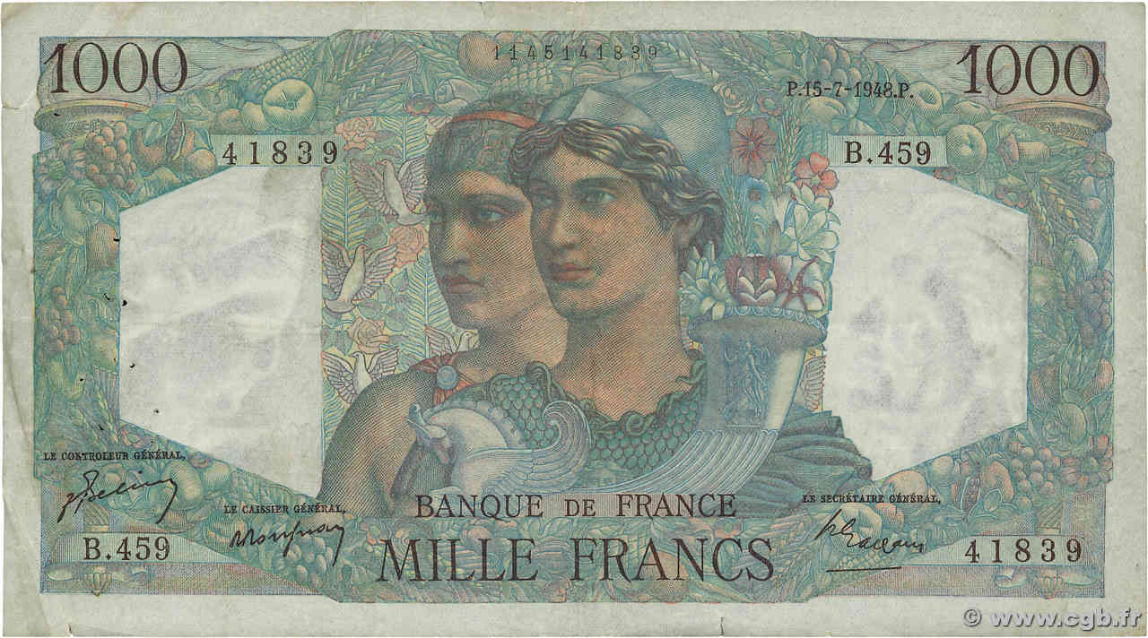 1000 Francs MINERVE ET HERCULE FRANKREICH  1948 F.41.22 fSS