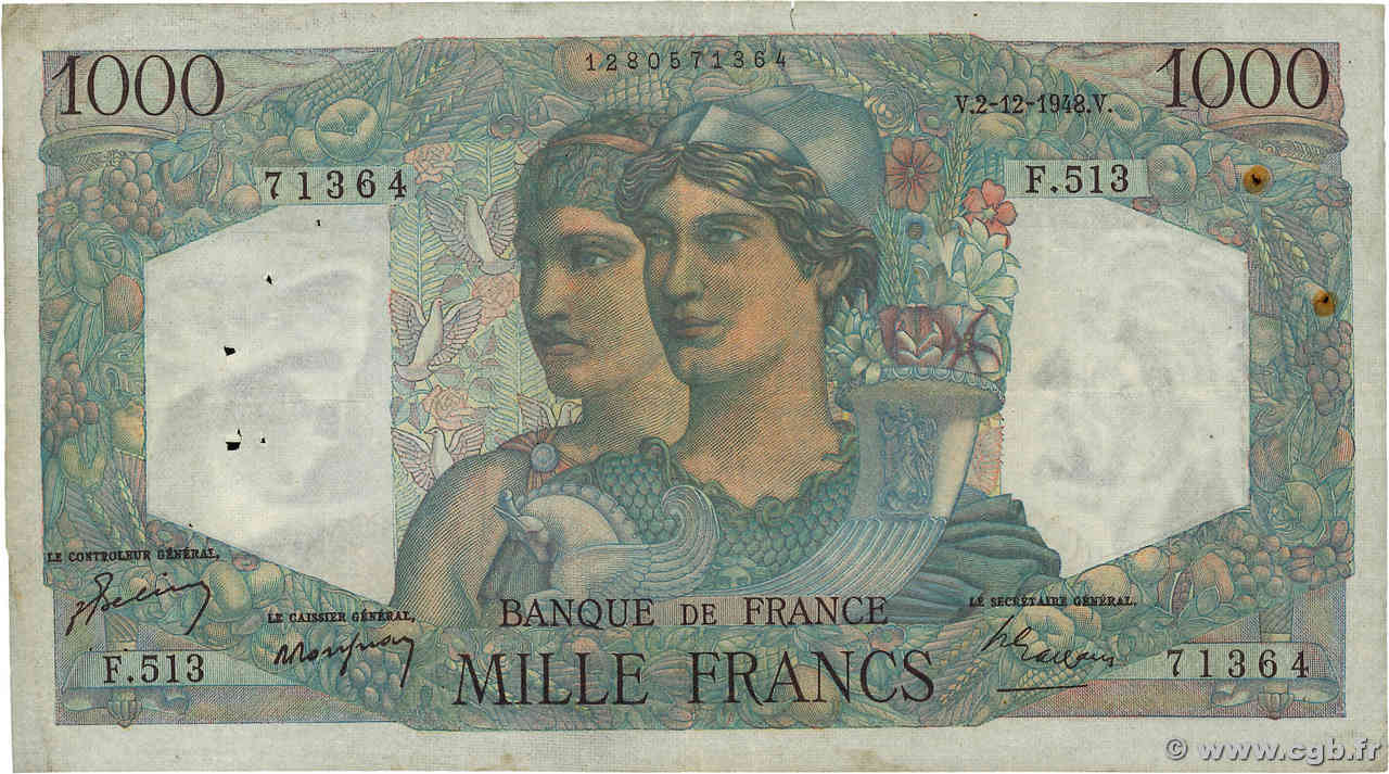 1000 Francs MINERVE ET HERCULE FRANCIA  1948 F.41.24 BC