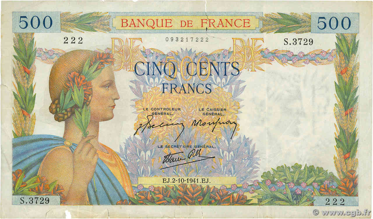 500 Francs LA PAIX Numéro spécial FRANCIA  1941 F.32.22 BC