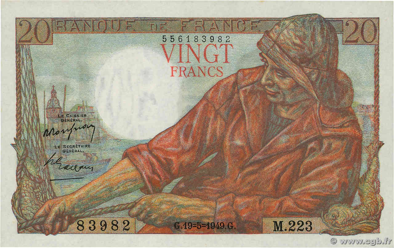 20 Francs PÊCHEUR FRANCIA  1949 F.13.15 FDC