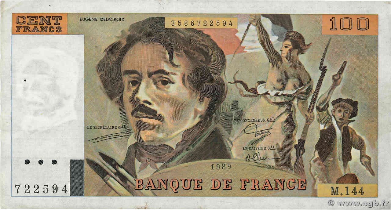 100 Francs DELACROIX modifié FRANCIA  1989 F.69.13c MBC+