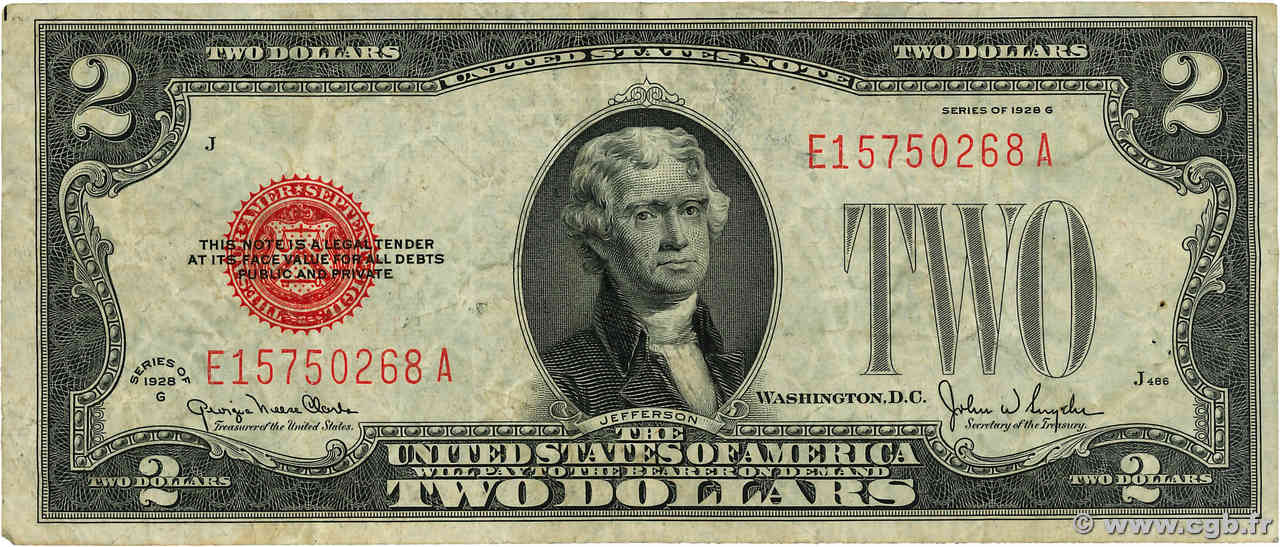 2 Dollars ÉTATS-UNIS D AMÉRIQUE  1928 P.378g TB