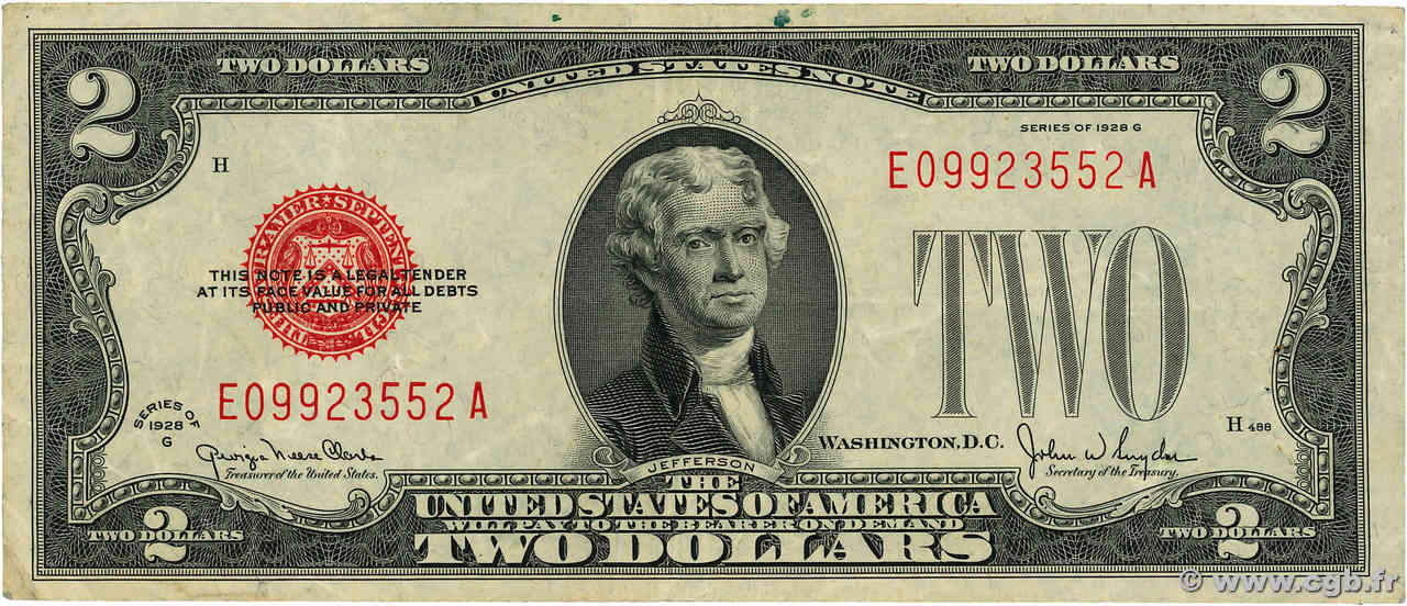 2 Dollars ÉTATS-UNIS D AMÉRIQUE  1928 P.378g TTB