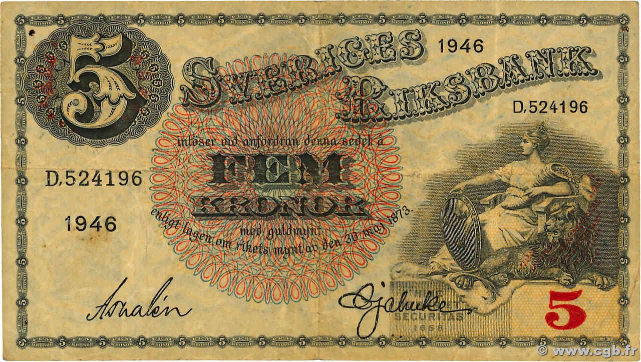 5 Kronor SUÈDE  1946 P.33ac TB