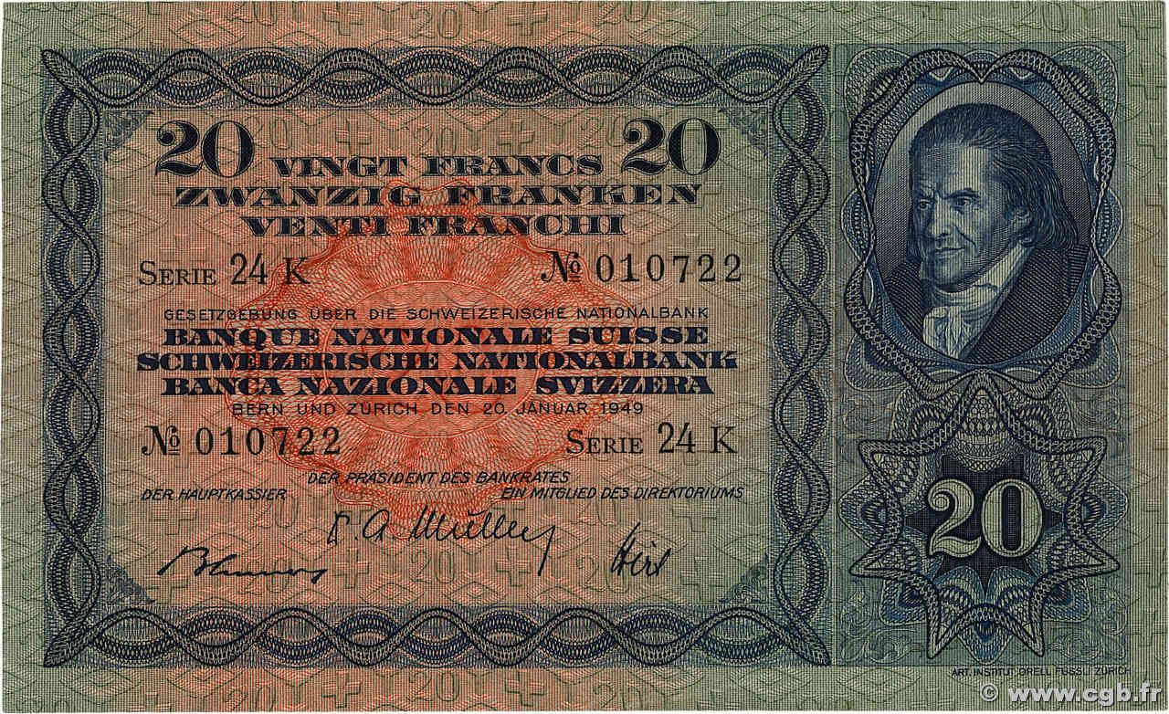 20 Francs SUISSE  1949 P.39q q.SPL