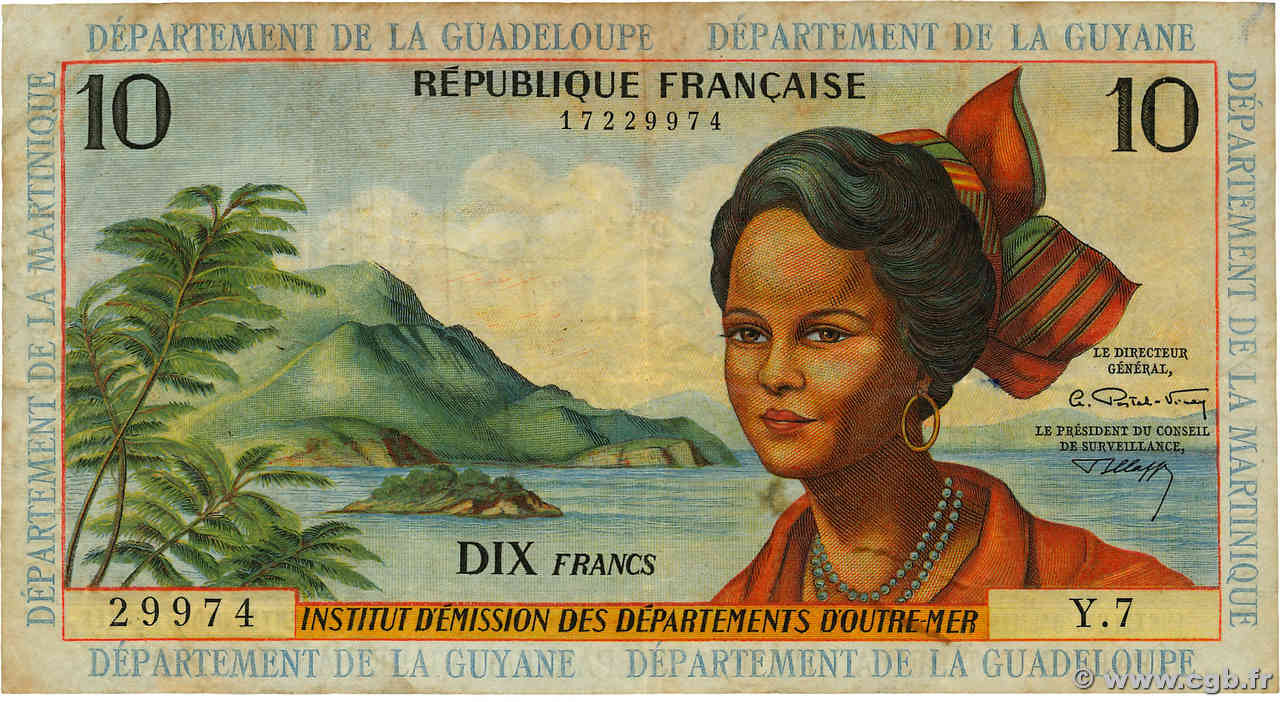 10 Francs FRENCH ANTILLES  1964 P.08b F