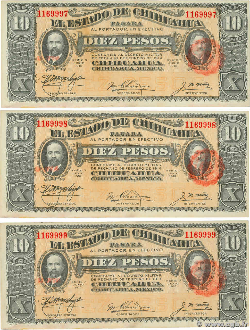 10 Pesos Consécutifs MEXIQUE  1915 PS.0535a TTB+