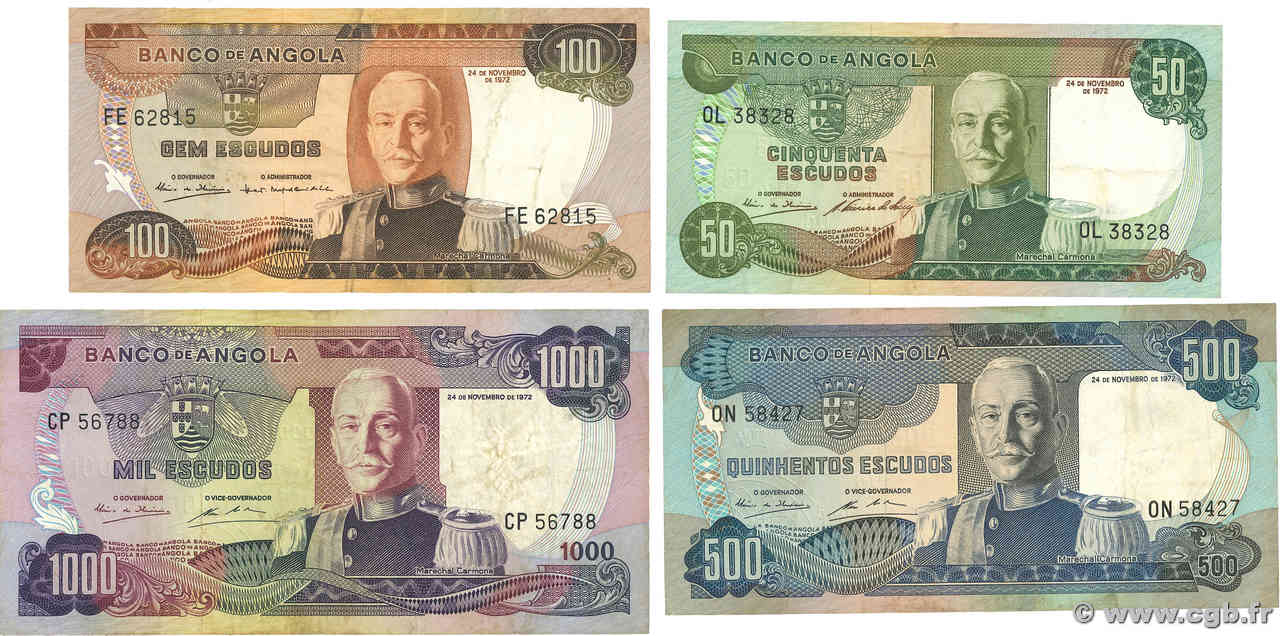 50 au 1000 Escudos Lot ANGOLA  1972 P.100 au P.103 MB a BB