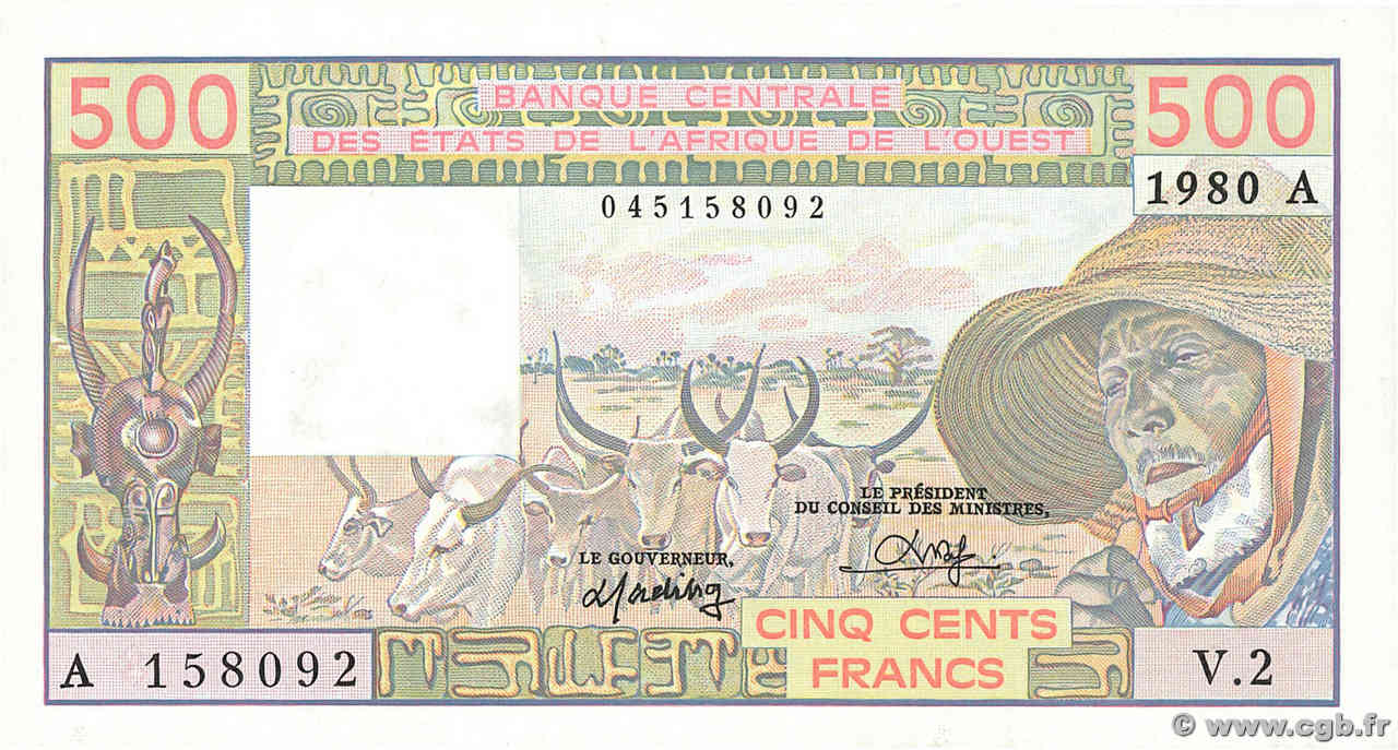 500 Francs ÉTATS DE L AFRIQUE DE L OUEST  1980 P.105Ab TTB