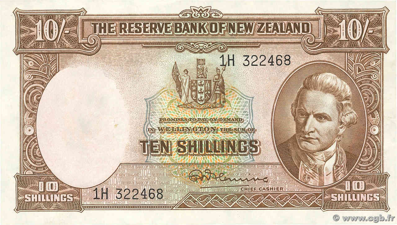 10 Shillings NOUVELLE-ZÉLANDE  1960 P.158c TTB