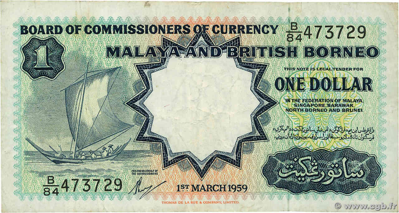 1 Dollar MALAISIE et BORNEO BRITANNIQUE  1959 P.08A TB+