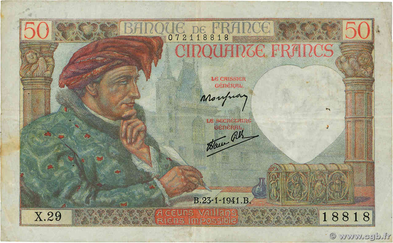 50 Francs JACQUES CŒUR FRANCIA  1941 F.19.05 MB