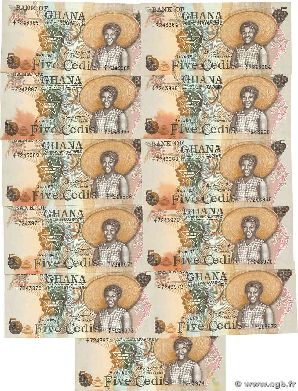 5 Cedis Consécutifs GHANA  1977 P.15b XF+