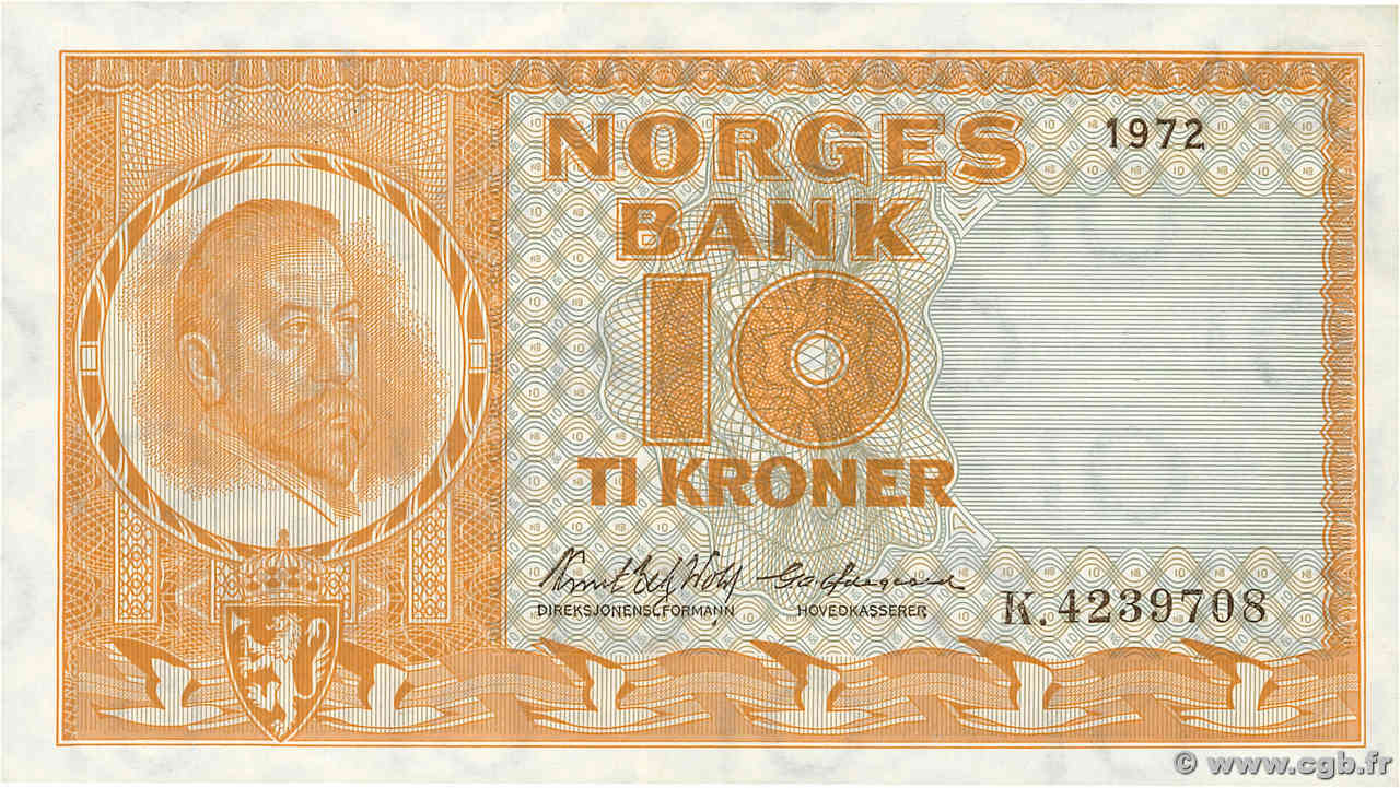 10 Kroner NORVÈGE  1972 P.31f XF