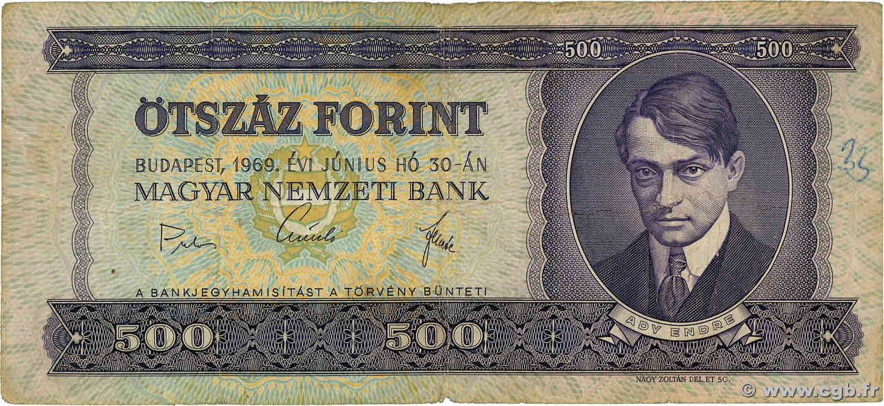 500 Forint HUNGARY  1969 P.172a F