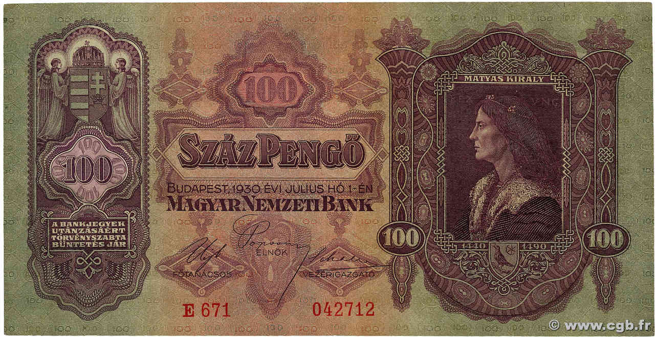 100 Pengö UNGARN  1930 P.098 fSS