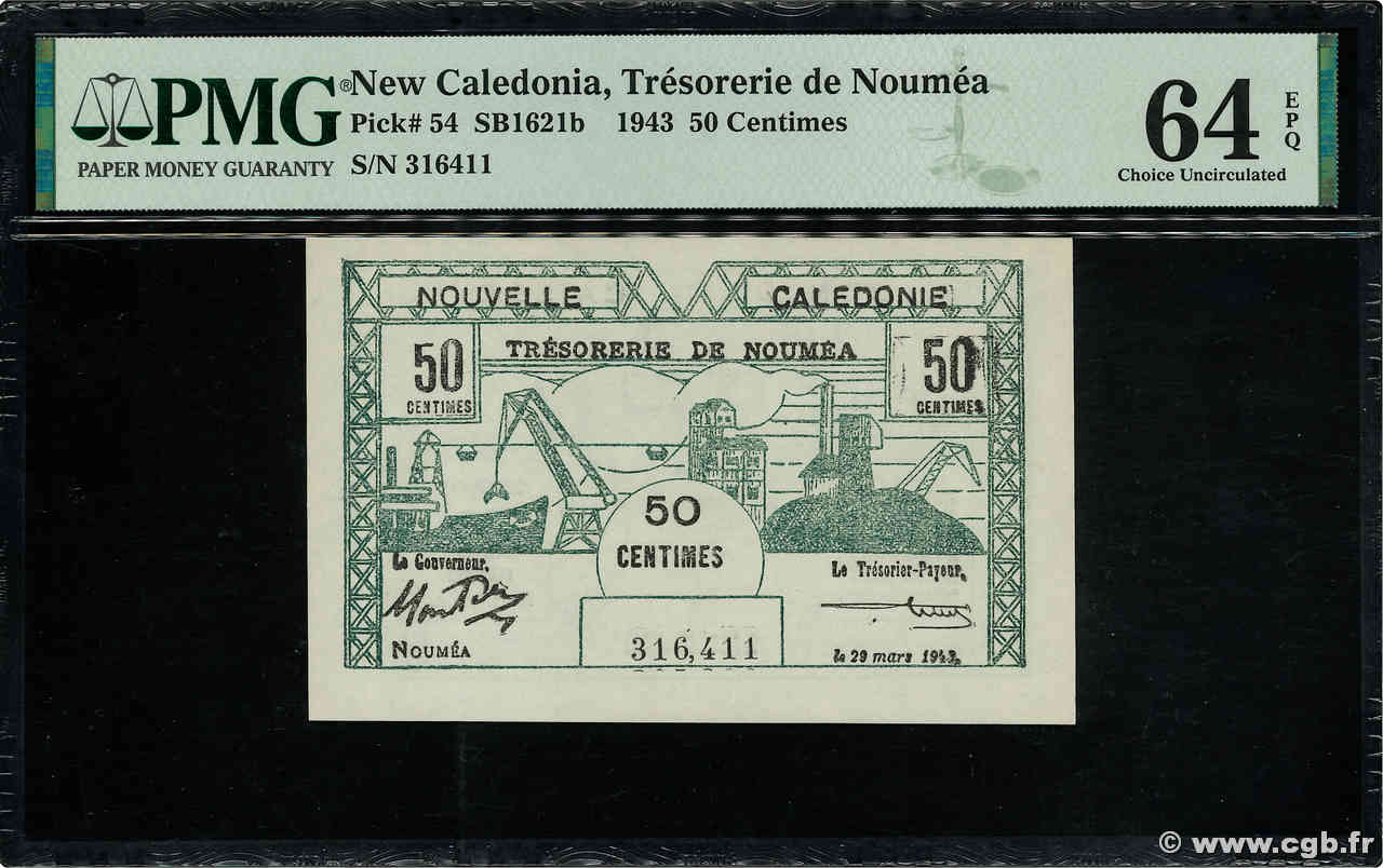 50 Centimes NEW CALEDONIA  1943 P.54 UNC-