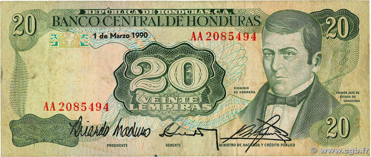 20 Lempiras HONDURAS  1990 P.065c TB