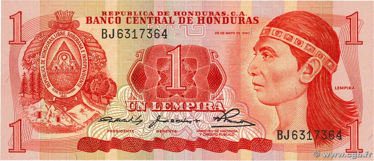 1 Lempira HONDURAS  1980 P.068a FDC