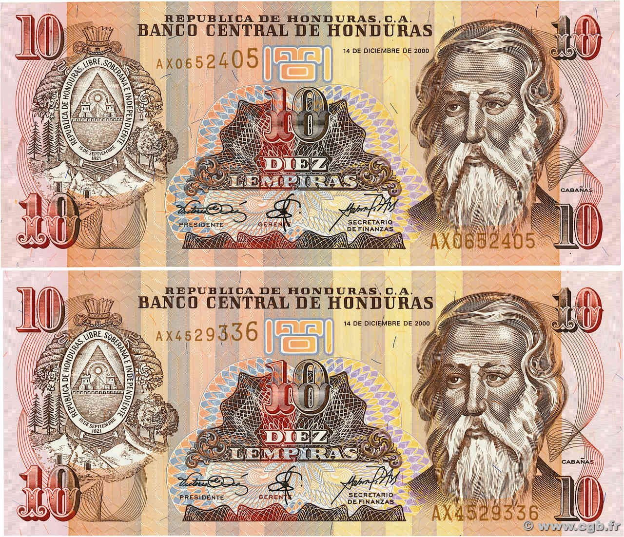 10 Lempiras Lot HONDURAS  2000 P.082d SC+