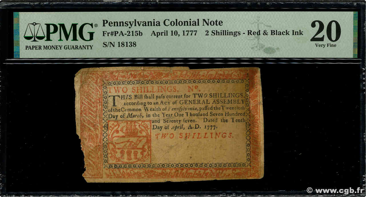 2 Shillings ÉTATS-UNIS D AMÉRIQUE  1777 PS.2591 TB